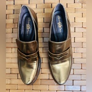 BORN CROWN Bronze Golden Unisex Penny Loafers Leather Top Breathable Shoes 7/38